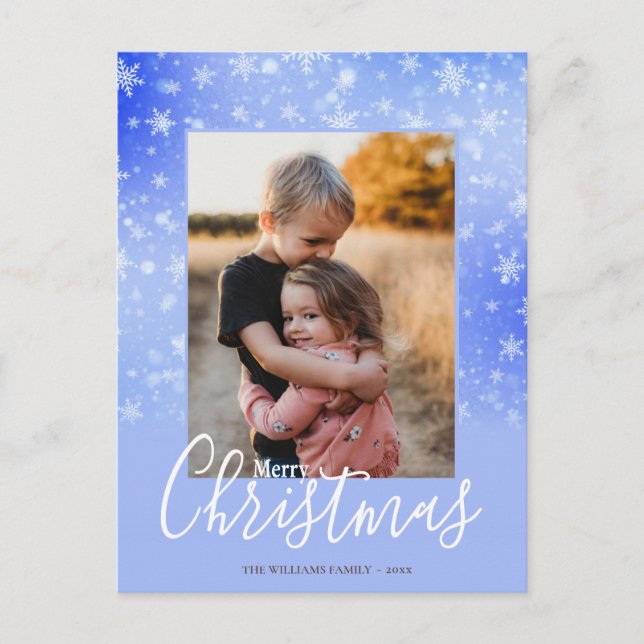 Frohe Weihnachten Modernes Snowy Winter Lila Foto (Vorderseite)