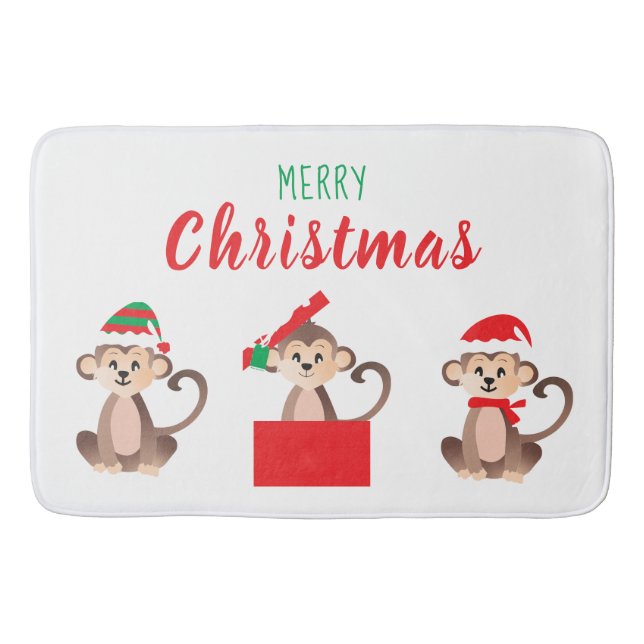 Frohe Weihnachten Monkey Weihnachten Hat Red Green Badematte (Vorderseite)