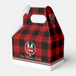 Frohe Weihnachten Monogramm Kranz Buffalo Plaid Geschenkschachtel