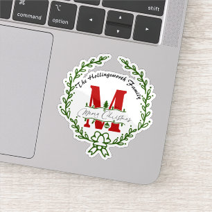 Frohe Weihnachten Monogramm Kranz Vinyl Aufkleber
