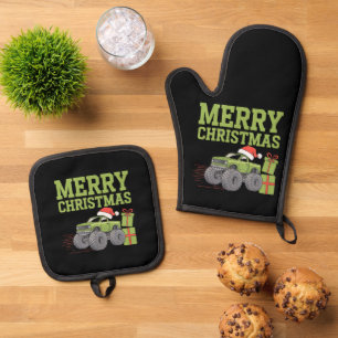 Frohe Weihnachten Monster Truck Kleinkind Jungen X Ofenhandschuh & Topflappen-Set