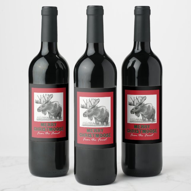 Frohe Weihnachten MOOSE Weinetikett (Flaschen)