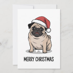Frohe Weihnachten Mops-Hund Weihnachtsmannmütze Fe Einladung