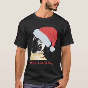 Frohe Weihnachten Mops mit Weihnachtsmannmütze Cla T-Shirt