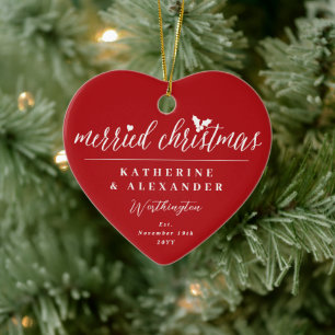 Frohe Weihnachten Mr. and Mrs. Foto Modern Wedding Keramik Ornament