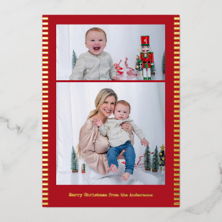 Frohe Weihnachten Multi-Foto-Gestreift Folien Feiertagskarte