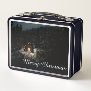Frohe Weihnachten Mystische Hütte Tiefer Wald Metall Brotdose