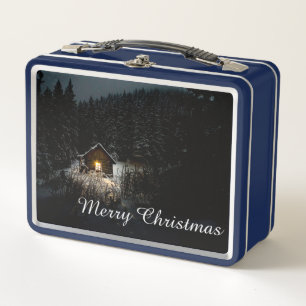 Frohe Weihnachten Mystische Hütte Tiefer Wald Metall Brotdose