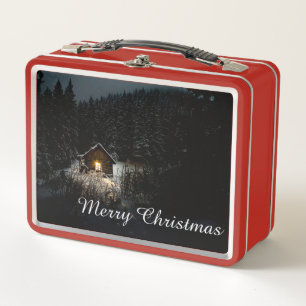 Frohe Weihnachten Mystische Hütte Tiefer Wald Metall Brotdose