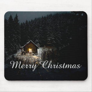 Frohe Weihnachten Mystische Hütte Tiefer Wald Mousepad