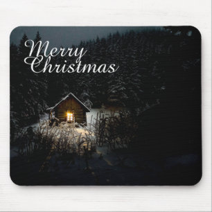 Frohe Weihnachten Mystische Hütte Tiefer Wald Mousepad
