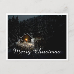 Frohe Weihnachten Mystische Hütte Tiefer Wald Postkarte