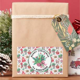 Frohe Weihnachten & Name auf 4 Feiertagsmuster Rechteckiger Aufkleber