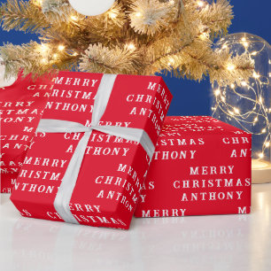 Frohe Weihnachten Name Rot Weiß Einfach Modern Geschenkpapier