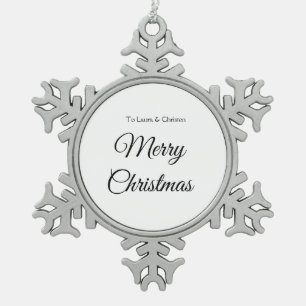 Frohe Weihnachten Name Text personalisiertes Famil Schneeflocken Zinn-Ornament