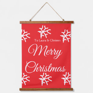 Frohe Weihnachten Name Text personalisiertes Famil Wandteppich Mit Holzrahmen