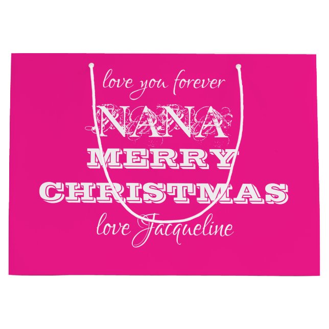 Frohe Weihnachten Nana Classic Script Chic Pink Große Geschenktüte (Vorderseite)