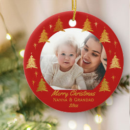 Frohe Weihnachten Nanna & Grandad - Red Gold Foto Keramik Ornament