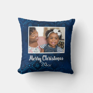 Frohe Weihnachten Navy Blau Foto Jahr Kissen