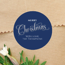 Frohe Weihnachten Navy Blue Script Custom Runder Aufkleber