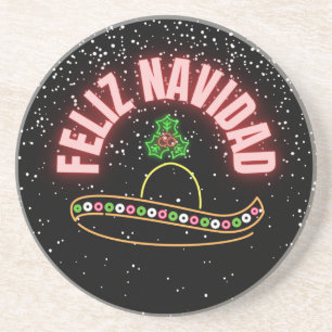 Frohe Weihnachten Neon Sombrero Feiertag  Getränkeuntersetzer