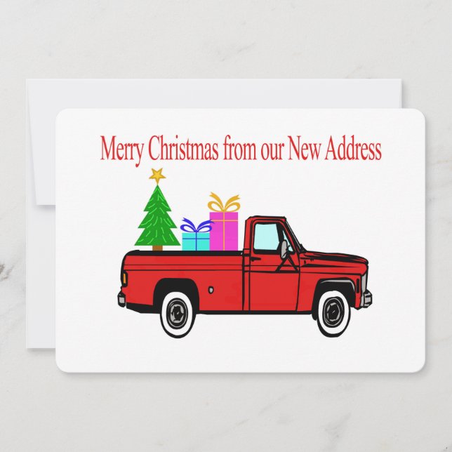 Frohe Weihnachten Neue Adresse Auto und Baum (Vorderseite)
