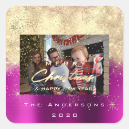 Frohe Weihnachten Neue Imitate Gold Glitzer Foto P Quadratischer Aufkleber