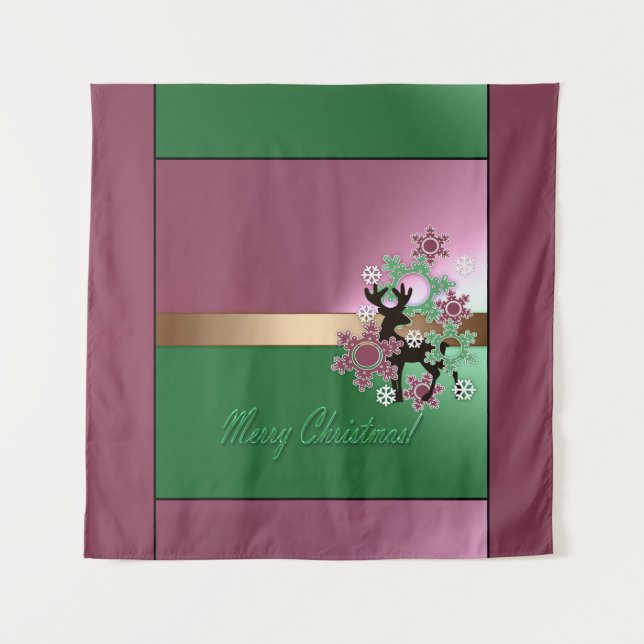 Frohe Weihnachten! , neues Jahr , Weihnachtshirsch Wandteppich (Vorderseite)