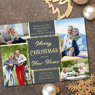 Frohe Weihnachten neues Zuhause 4 Fotos Grau und G Folien Feiertagskarte
