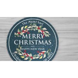 Frohe Weihnachten Neujahr Floral Red Berry Adresse Runder Aufkleber