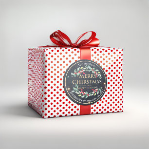 Frohe Weihnachten Neujahr Floral Red Berry Adresse Runder Aufkleber