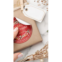 Frohe Weihnachten Neujahr Floral Red Berry Adresse Runder Aufkleber