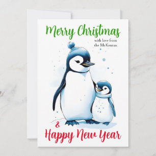 Frohe Weihnachten Neujahr Niedliche Aquarellpingui