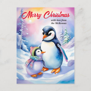 Frohe Weihnachten Neujahr Niedliche Aquarellpingui