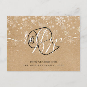 Frohe Weihnachten Neujahr Rustikale Rolle auf Spaß Einladungspostkarte