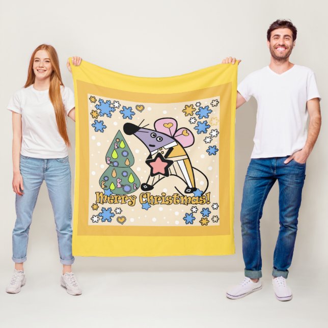Frohe Weihnachten Neujahr Symbol Maus Cartoon nied Fleecedecke (Beispiel)