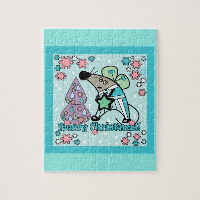 Frohe Weihnachten Neujahr Symbol Maus Cartoon nied Puzzle (Vertikal)