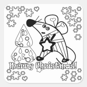 Frohe Weihnachten Neujahr Symbol Maus Cartoon nied Quadratischer Aufkleber