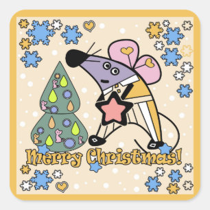Frohe Weihnachten Neujahr Symbol Maus Cartoon nied Quadratischer Aufkleber