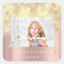 Frohe Weihnachten New Sepia Gold Glitzer Foto Blus Quadratischer Aufkleber