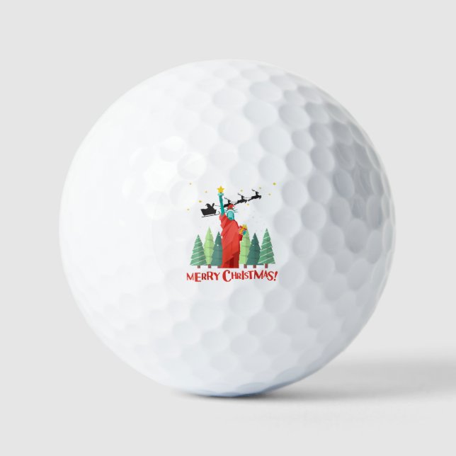 Frohe Weihnachten New Yorker Weihnachtsstatue Golfball (Vorderseite)