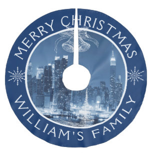 Frohe Weihnachten New Yorker Winterlandschaft Polyester Weihnachtsbaumdecke