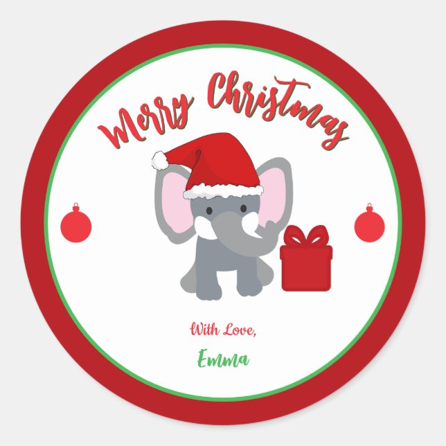 Frohe Weihnachten Niedlich Baby Elephant Individue Runder Aufkleber (Vorderseite)
