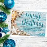 Frohe Weihnachten Niedlich Beach Company Seashell<br><div class="desc">Eine niedliche,  individuelle Strandurlaubskarte für eine tropische Inselfirma. Passen Sie diese hübsche aquamarine Weihnachtskarte mit  Holz und Muschelfotografie mit Ihrem Firmennamen oder anderen beruflichen Texten an der Küste an.</div>