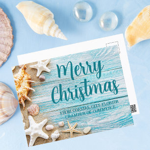 Frohe Weihnachten Niedlich Beach Company Seashell  Postkarte