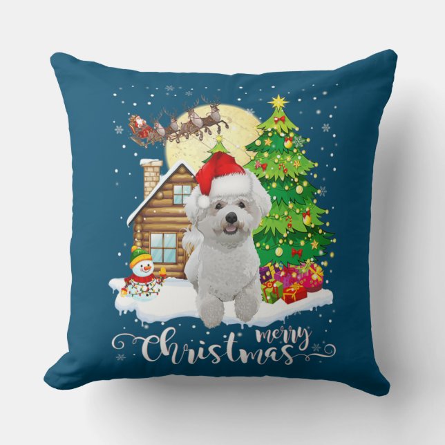 Frohe Weihnachten Niedlich Bichon Frise Santa mit  Kissen (Vorderseite)