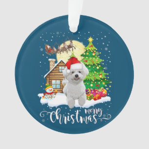 Frohe Weihnachten Niedlich Bichon Frise Santa mit Ornament