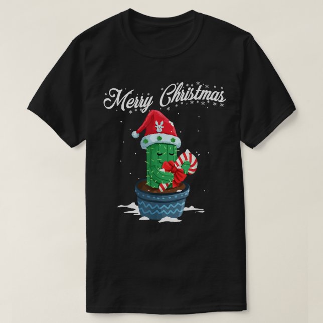 Frohe Weihnachten Niedlich Cactus Weihnachtsmannmü T-Shirt (Design vorne)