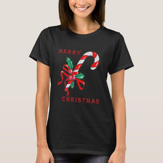 Frohe Weihnachten Niedlich Candy Cane Red T-Shirt (Vorderseite)