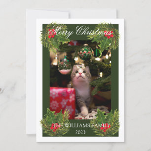 Frohe Weihnachten Niedlich Cat Pet Foto Wasserfarb